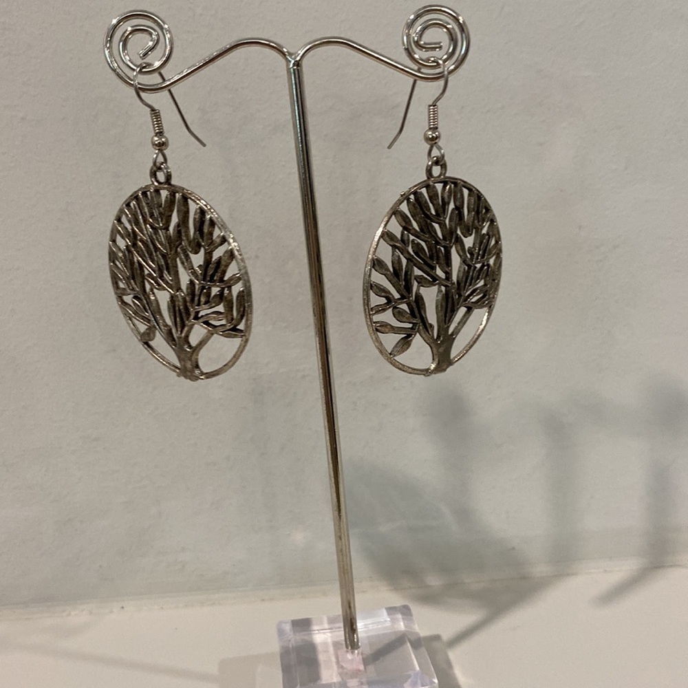 Metal Circle Tree Drop Earrings - Picture 6 of 7